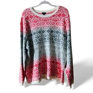 Talbots Fair Aisle Sweater Sz 3XP Red/Gray Holidays Nylon/Lambswool